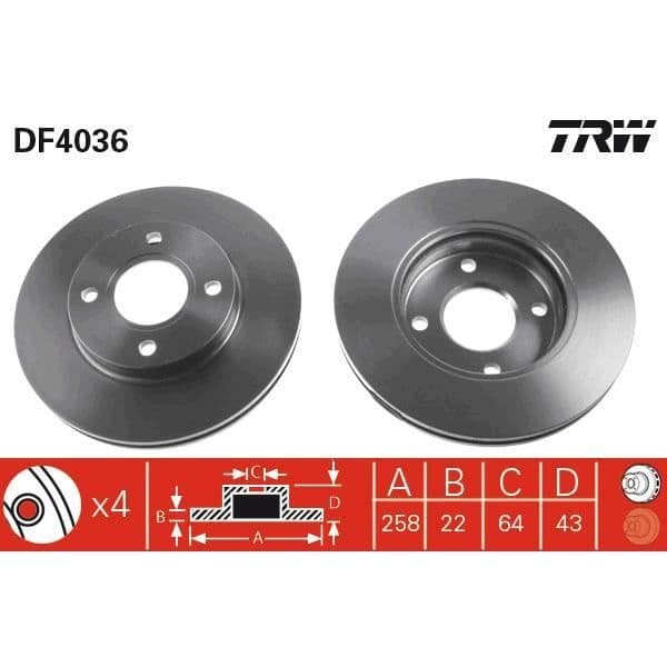 TRW Uppsättning av 2 bromsskivor DF4036