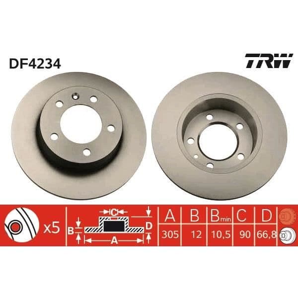 TRW Uppsättning av 2 bromsskivor DF4234
