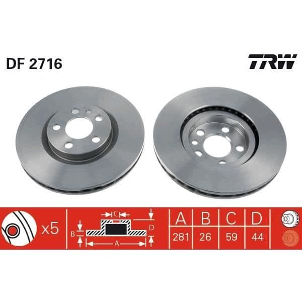 TRW Uppsättning av 2 bromsskivor DF2716
