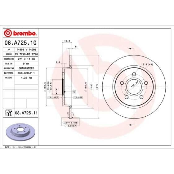 "BREMBO SKIVOR 08.A725.11"