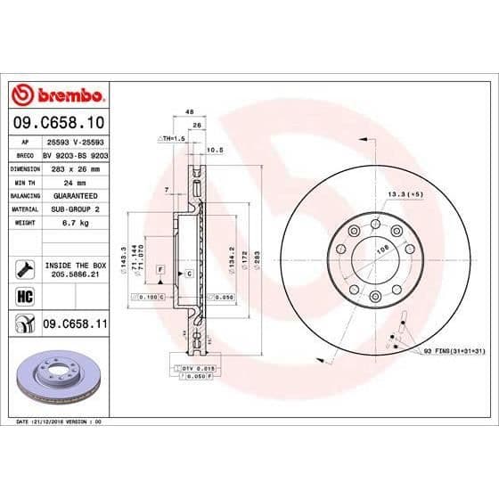 JEU DE DISQUES BREMBO 09.C658.11