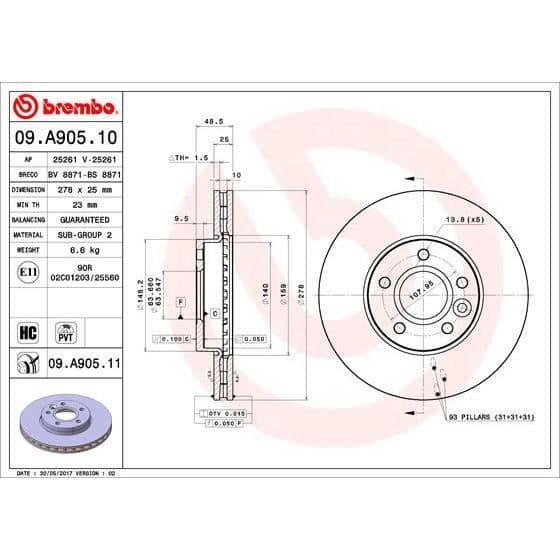 BREMBO SKIVOR 09.A905.11