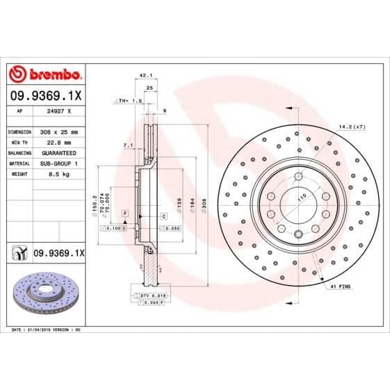 JEU AV DISKAR BREMBO 09.9369.1X