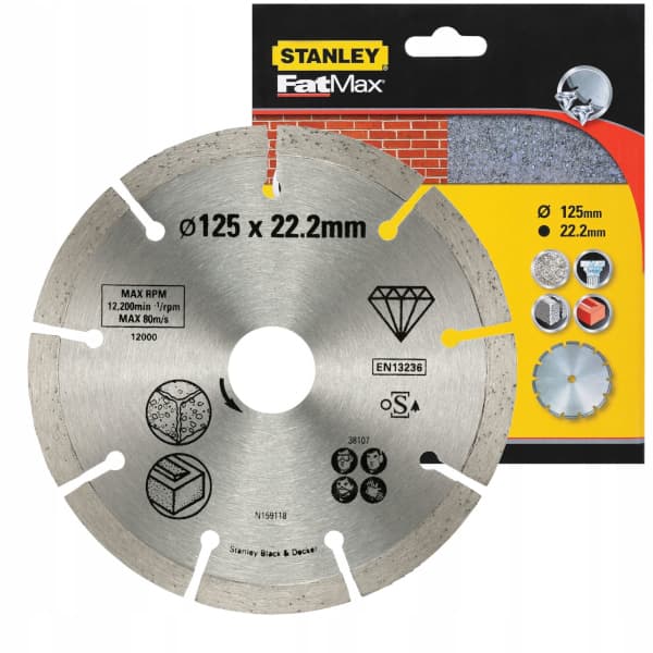 SEGMENTERAD DIAMANTKLINGA 125x22 STANLEY FATMAX STA38107 FÖR BETONGTEGEL