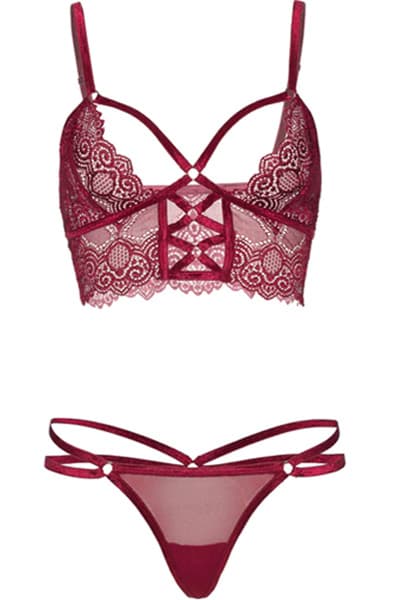 Lace Bralette With Sheer Thong Burgundy Sexet undertøj