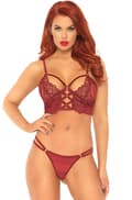 Miniatyrbillede 1 af 6: Lace Bralette With Sheer Thong Burgundy Sexet undertøj