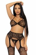 Miniatyrbillede 1 af 4: Leg Avenue Bra Top, String & Stockings Black Sexet undertøj