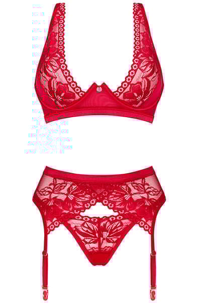 Obsessive Lacelove 3-pcs Set Red Sexet undertøj