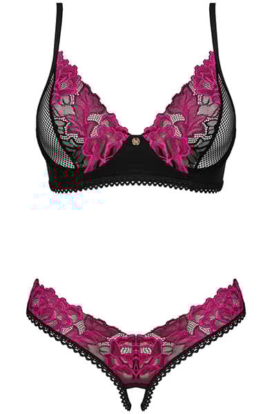 Obsessive Rosenty 2-pcs Crotchless Set Sexy undertøy