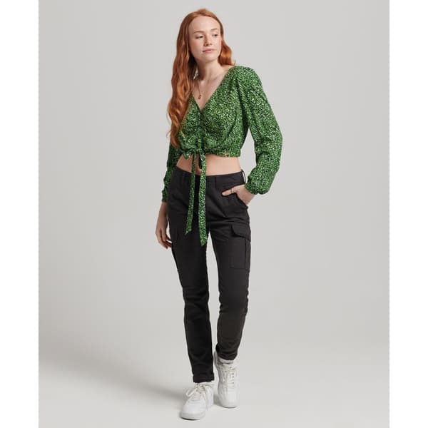 Superdry Top Vintage Tie Front Grøn XS Kvinde