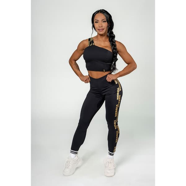 Nebbia Sports Top Høj Support Intense Asymmetric Gold Sort M Kvinde