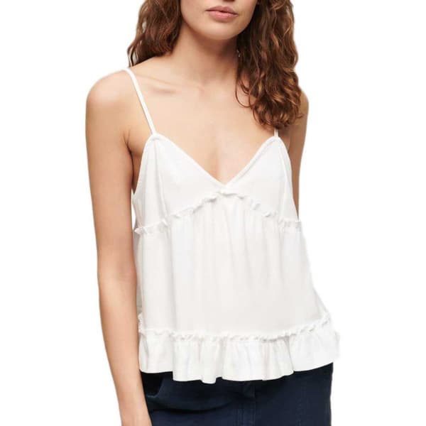 Superdry Tiered Jersey Cami Top Vit L Kvinna