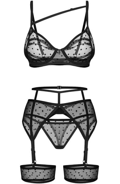 Obsessive Nuites 3-pcs Set Black Underklädesset