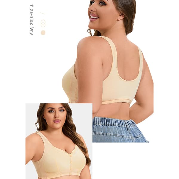 INF Beige spets BH utan bygel, mjuk kup-bralette med knäppning fram