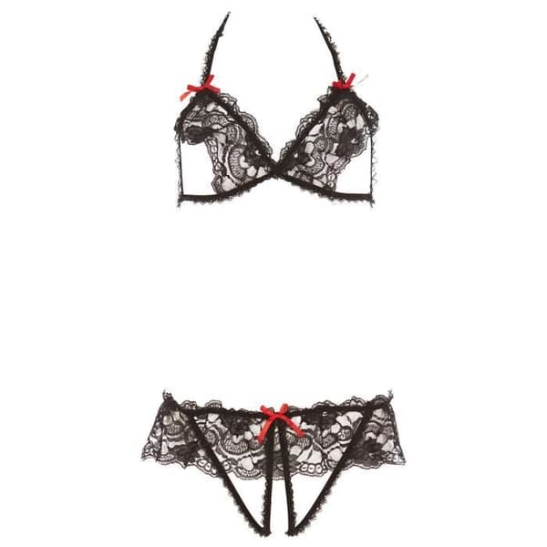 Ensemble Bh Öppen - Rene Rofe - Peek A Boo - Svart Spets - Röda Detaljer - M/L