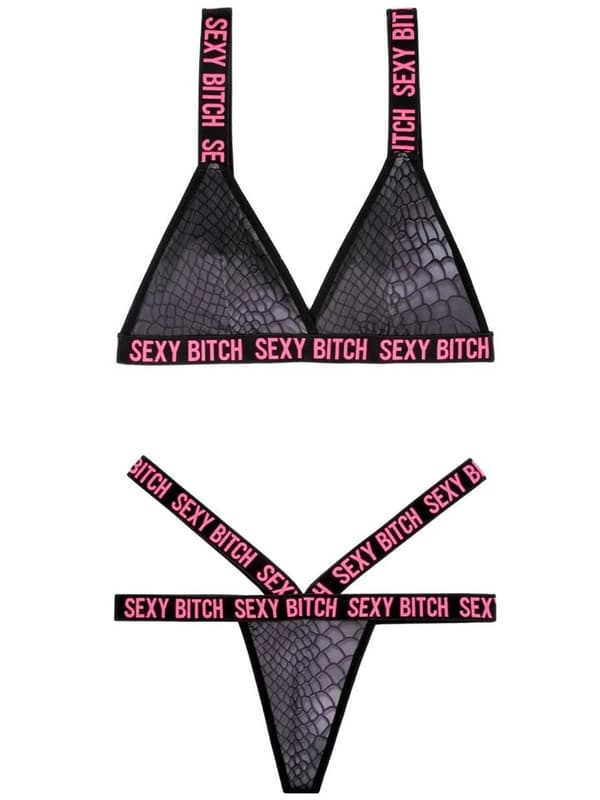 Sexy Bitch Bralette & Strappy Thong Panty Lingerisæt