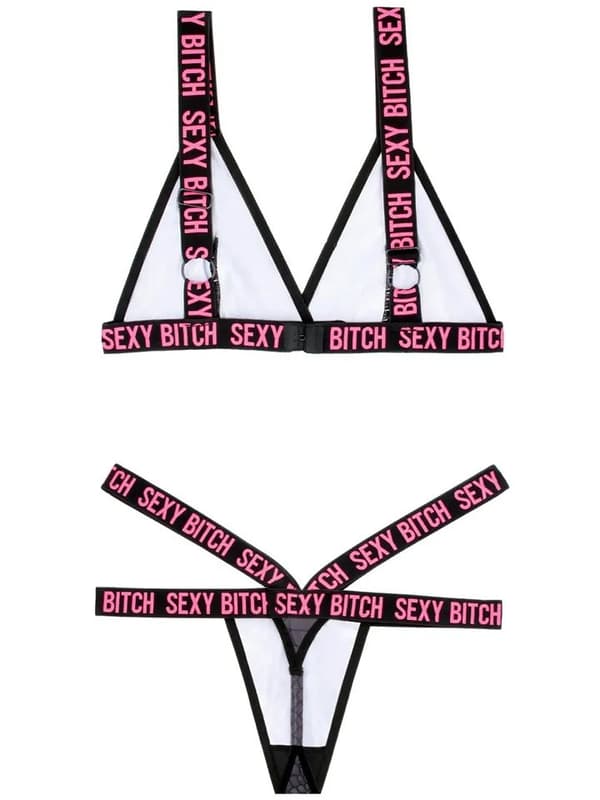 Sexy Bitch Bralette & Strappy Thong Panty Lingerisæt