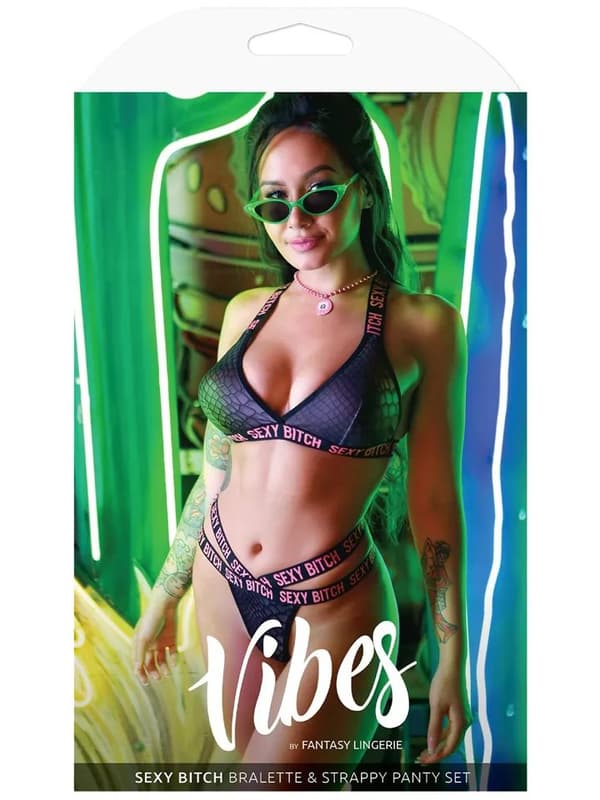 Sexy Bitch Bralette & Strappy Thong Panty Lingerisæt