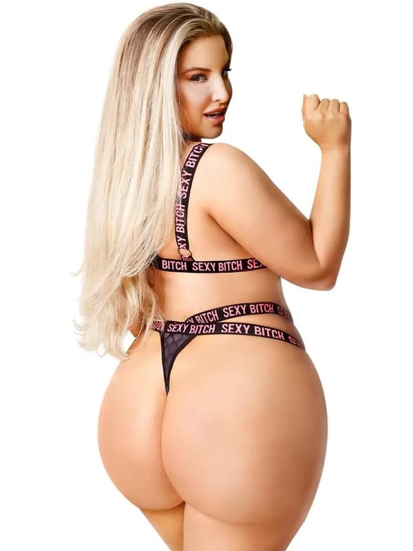 Sexy Bitch Bralette & Strappy Thong Panty Queen Lingerisæt