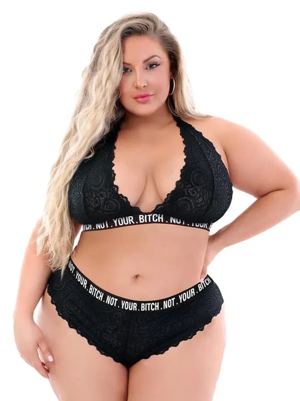 Not Your Bitch Lace Bralette & Cheeky Panty Queen Lingerisæt