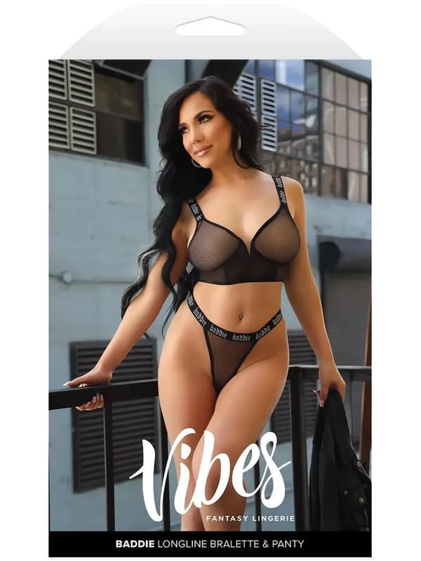 Baddie Longline Mesh Bralette & Panty Lingerisæt