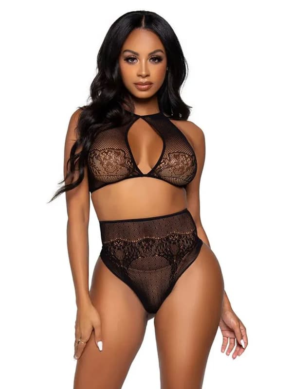 Halter Crop Top & Thong Panty Sexet undertøj Onesize