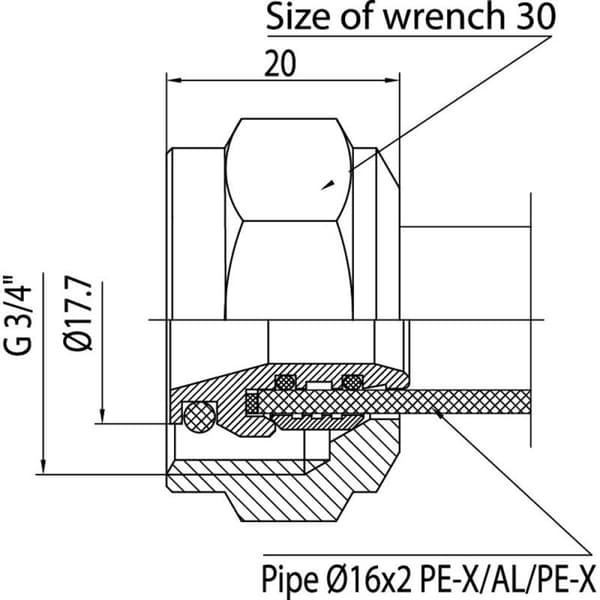 Anslutning 12-16-G3 / 4 / 18 förnicklad (för PEX-Al-PEX-rör) 12-16 G 3 / 4