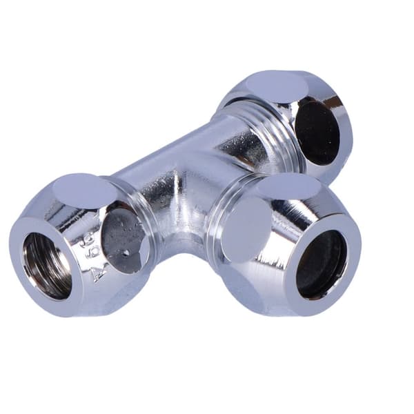 T-koppling 3/8""x3/8""x3/8"", 10 mm, krom, 3x klämma