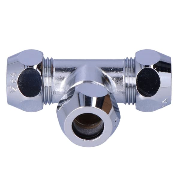 T-koppling 3/8""x3/8""x3/8"", 10 mm, krom, 3x klämma
