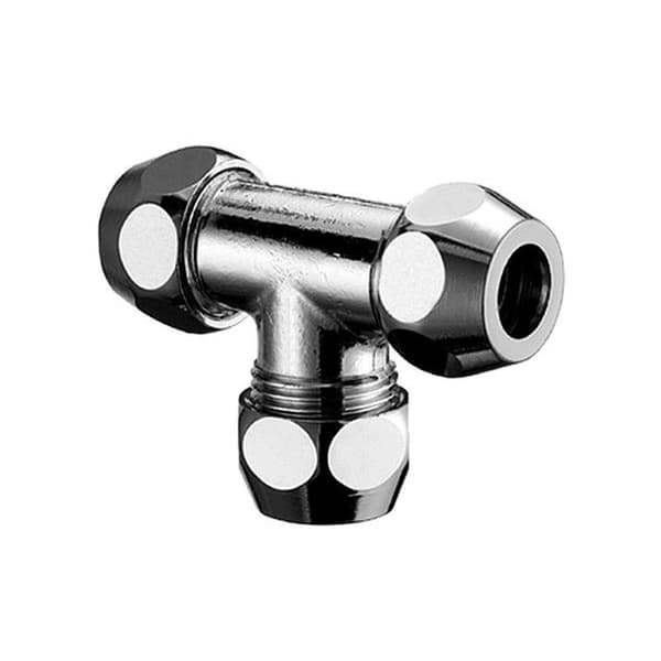 T-koppling 3/8""x3/8""x3/8"", 10 mm, krom, 3x klämma