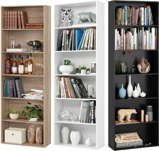 Loft Home Modern Bookcase - Industrial Wall Cabinet - 6 -Laags - Bokhylla - 6 förvaringsfack - Skåp - förvaringsskåp - Ãppet - vitt