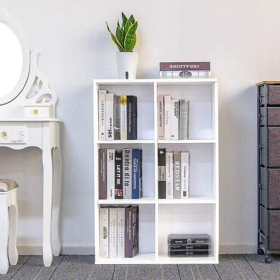 Manzibo Modern Bookcase - Industrial Wall Cabinet - 6 -Laags - Bokhylla - 3 förvaringsfack - Skåp - förvaringsskåp - Ãppet - vitt