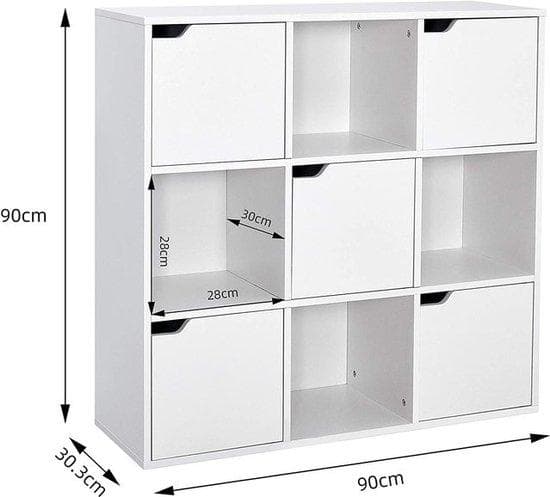 Manzibo Modern Bookcase - Industrial Wall Cabinet - 3 -Laags - Bokhylla - 9 förvaringsfack - Skåp - förvaringsskåp - Ãppet - vitt