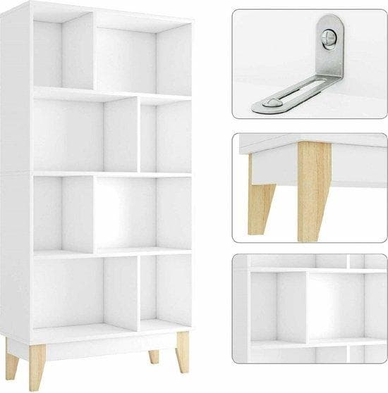 Loft Home Modern Bookcase - Industrial Wall Cabinet - 4 -Laags - Bokhylla - 8 förvaringsfack - Skåp - förvaringsskåp - Ãppet - vitt