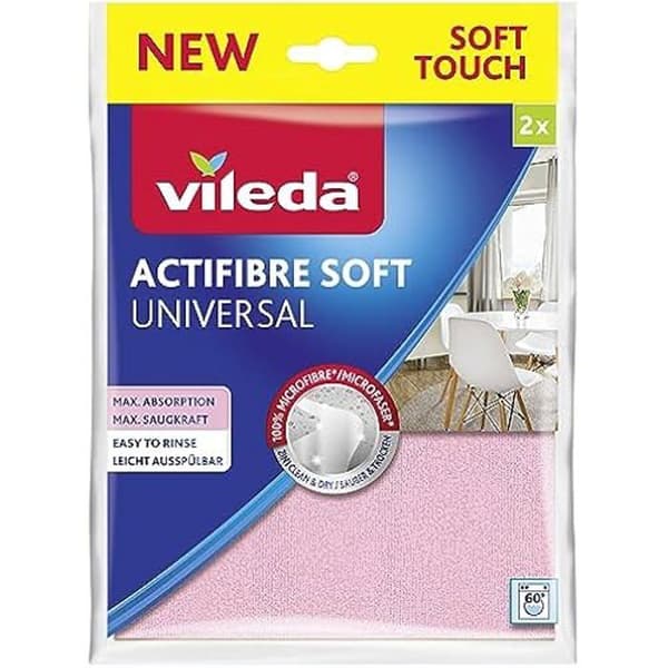 Vileda Actifibre Mjuk universell mikrofiberduk - Paket med 2 - Sträckfria resultat - Hög kapacitet