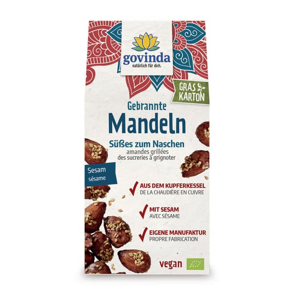 6 x Govinda ristede mandler med sesam, 100g