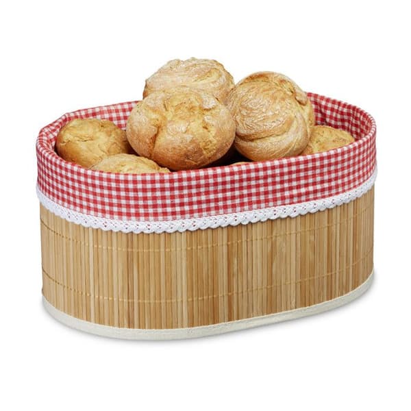 Relaxdays brödkorg Bambu brödkorg med tyg fruktkorg HxBxD: 16,5 x 33,5 x 23,5 cm, naturlig