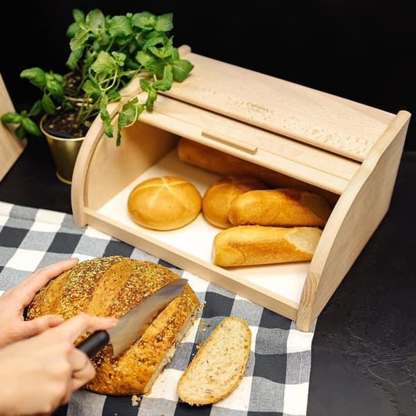 Creative Home Natural Bread Box | 38 x 28,5 x 17,5 cm | Brödlåda | Brödlåda av trä | Trälåda | Brödkorg