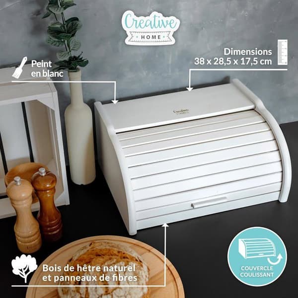 Brödlåda - Kreativt hem - 38 x 28,5 x 17,5 cm - Bokträ - Vit - Modern design