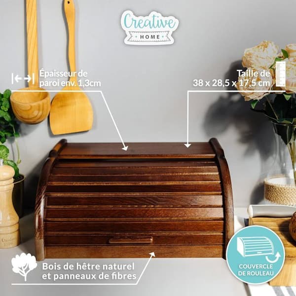 Creative Home Brown Bread Box | 38 x 28,5 x 17,5 cm | Brödlåda | Brödlåda av trä | Trälåda | Brödlådor