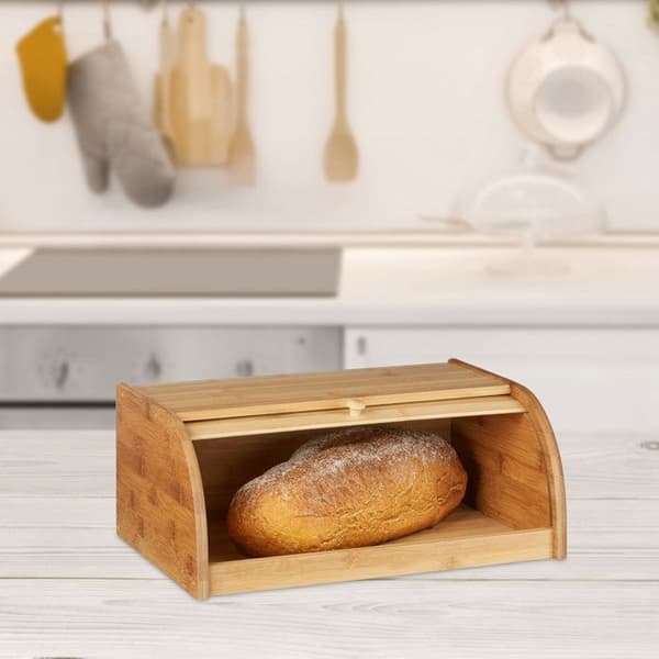 Relaxdays Brödbox i bambu, HxBxD: 16,5 x 40 x 27,5 cm, glidande lock för färskt bröd, brödlåda, natur