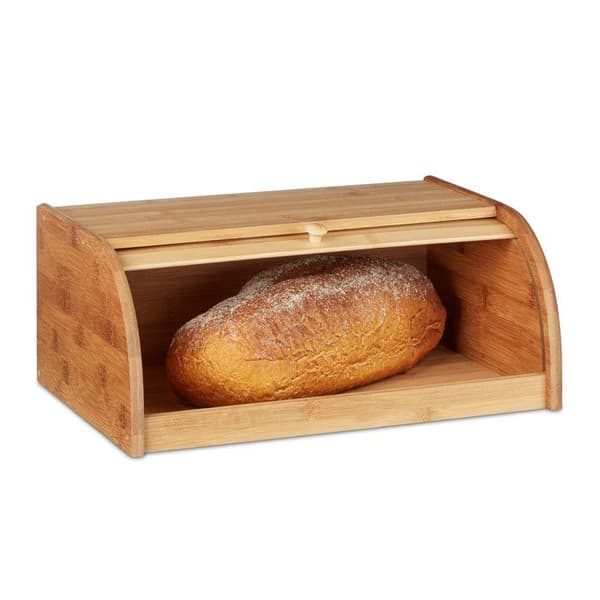 Relaxdays Brödbox i bambu, HxBxD: 16,5 x 40 x 27,5 cm, glidande lock för färskt bröd, brödlåda, natur
