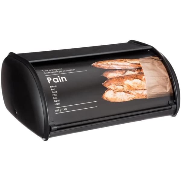 Brödbox - Inox - Design med reliefer i svart - 36x24x15cm - Stilig - För vuxna