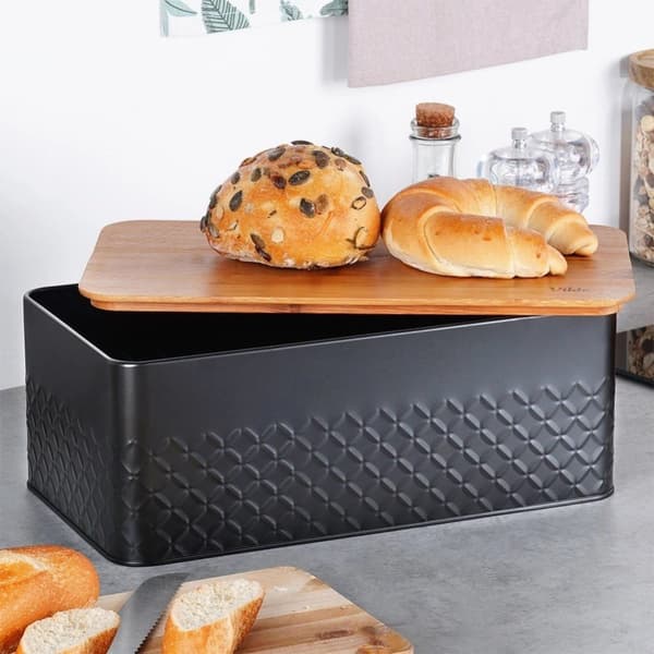 Brödlåda Bröd med bräda Svart Metall VILDE 33,5x18,5x12,5 cm