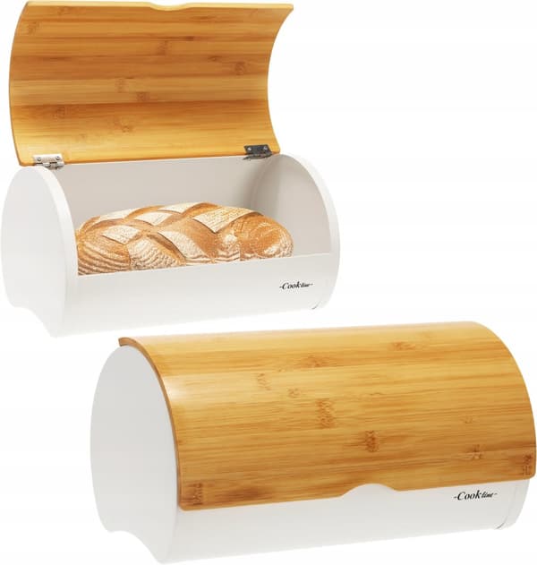 SABROSO valkoinen emaloitu leipäastia bambukuorella 38x25x18cm CHM