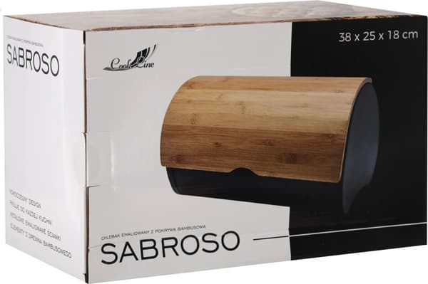 SABROSO svart emaljerad brödlåda med bambuöverdrag 38x25x18cm CHM