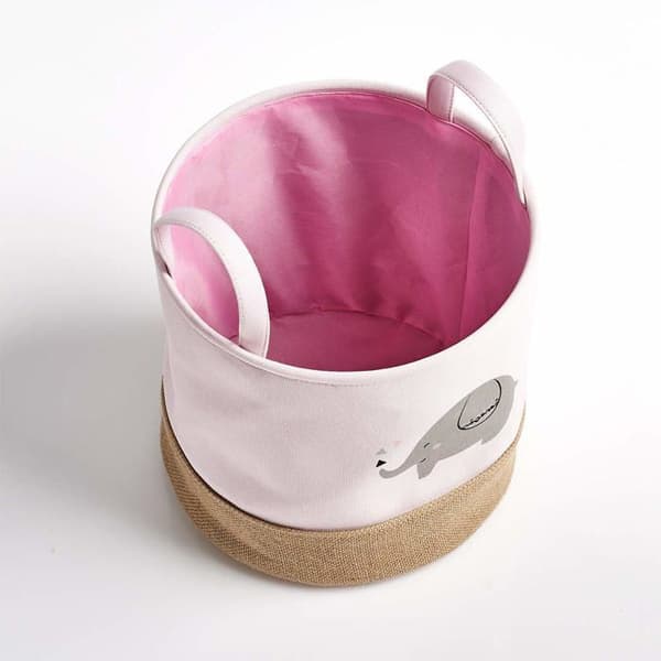 Corbeille - Zeller korg - 14277 - Förvaringskorg i polyester och juteväv, Rosa, ca. Ø 30 x 29 cm