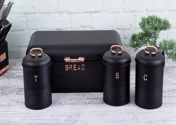 Set med burkar och brödlåda - BERLINGERHAUS - Black Rose - Rostfritt stål - 4 delar - Modernt design