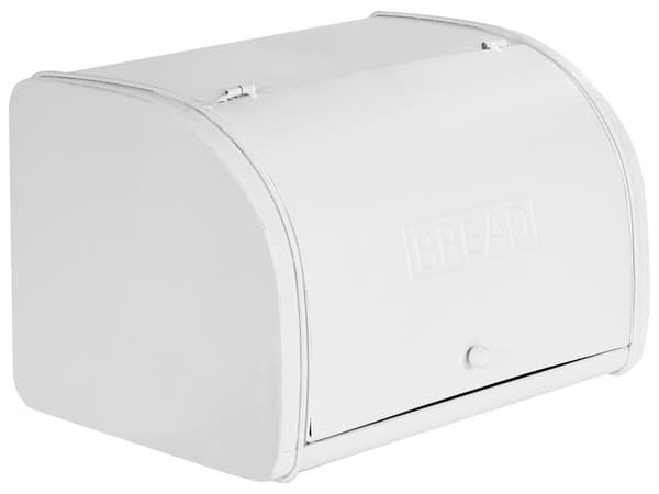 Brødkasse med Låg Hvid Metal Brødboks til Køkken Opbevaring Brød Holder Box Brødopbevaring