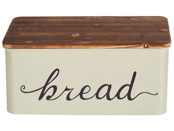 Brødkasse med Låg Beige Metal Brødboks til Køkken Opbevaring Brød Holder Box Brødopbevaring